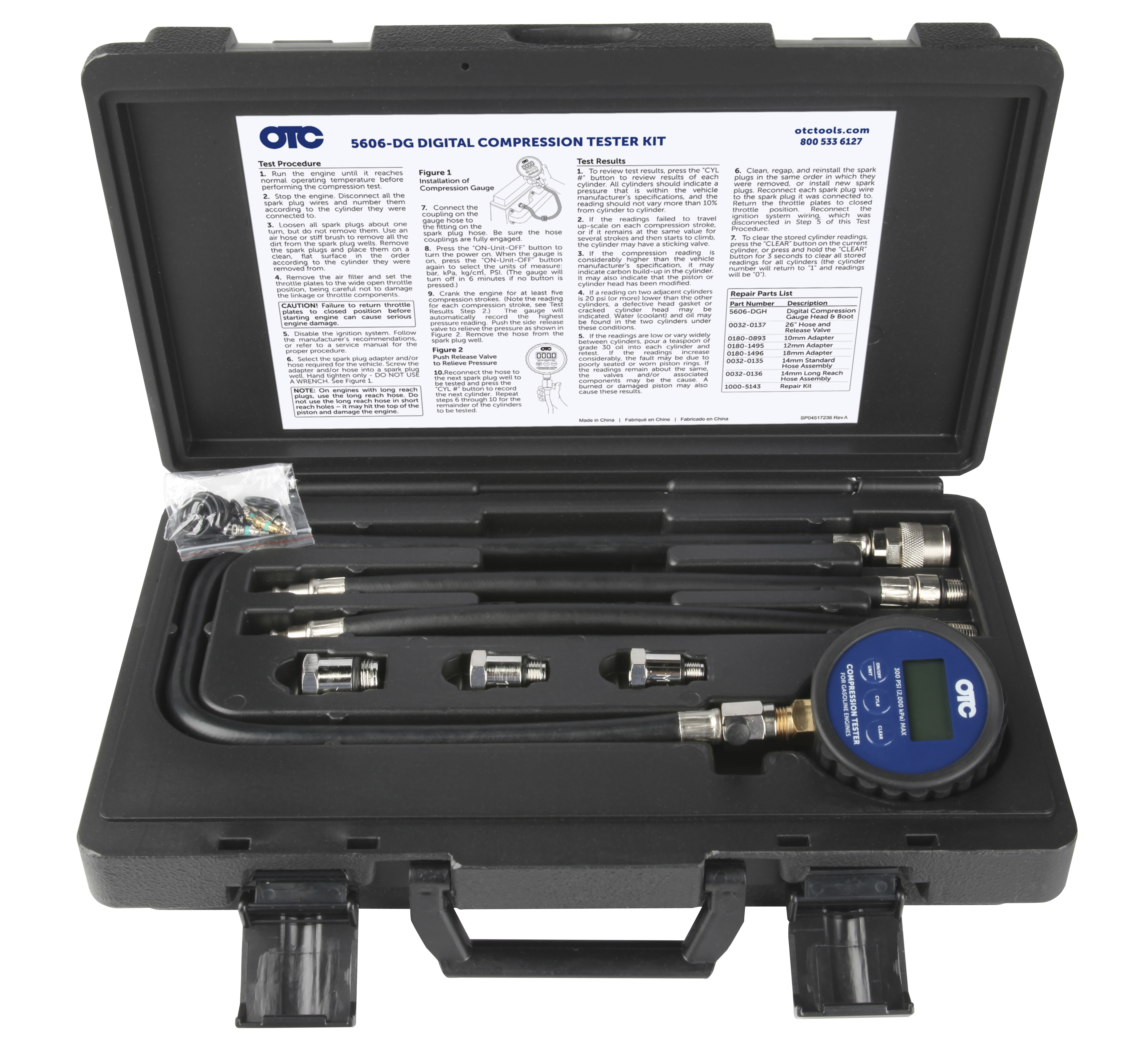 New Silverline 5Pce PETROL ENGINE COMPRESSION TESTING KIT Diagnostic Garage Tool