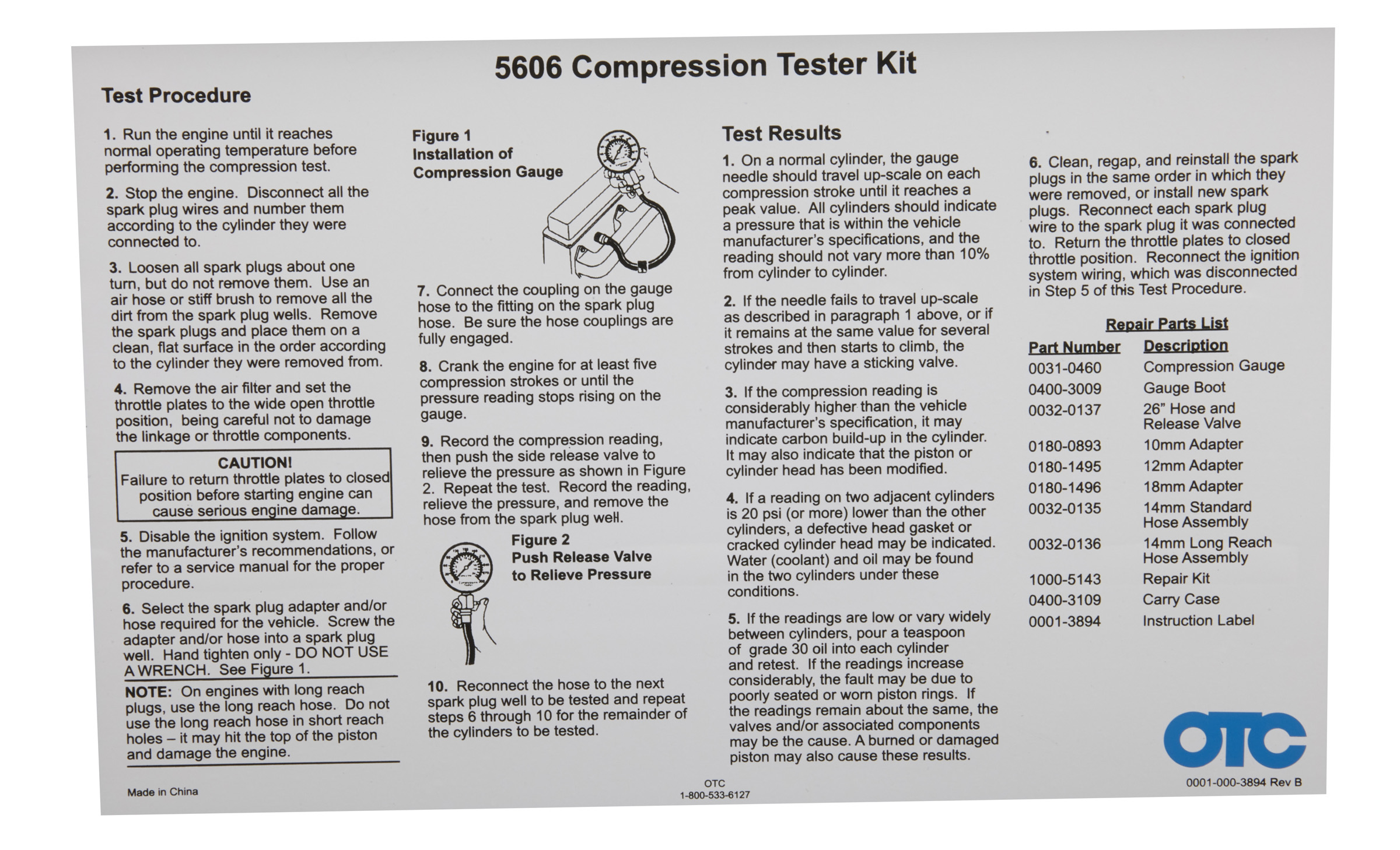OTC COMPRESSION TESTER KIT 5606